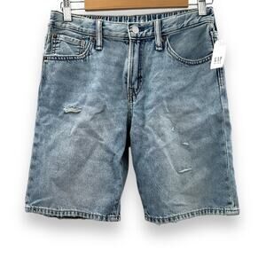 Gap Kids 90s Loose Light Wash Mid Rise Bermuda Distressed Shorts Size 16‎ NWT